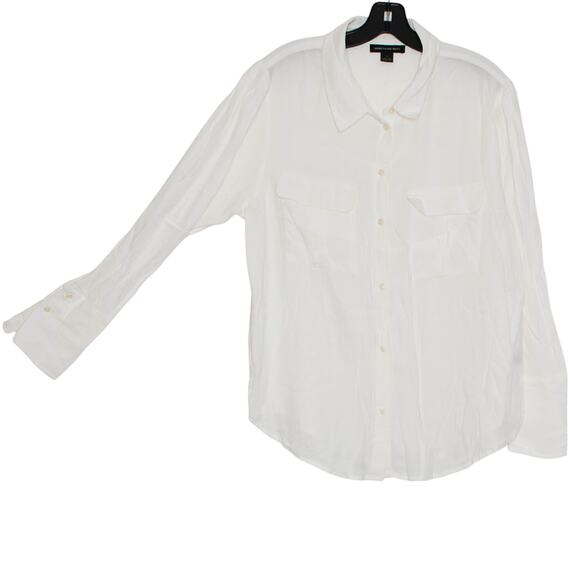 Something Navy Top Minimalist Coastal Preppy Classic Scandi Button Up White XL - Picture 5 of 5